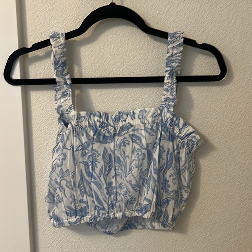 Floral Blue and White Women's Top - Picture 4 of 4